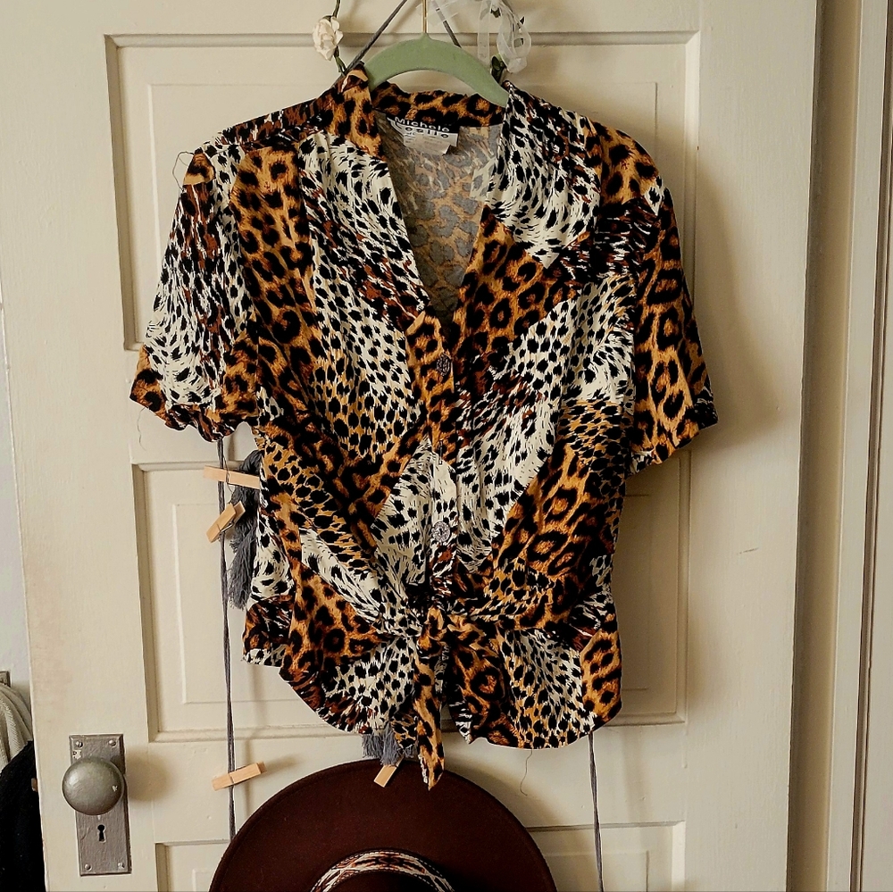 Vintage Michele Leslie Animal Print Button-Up Blouse